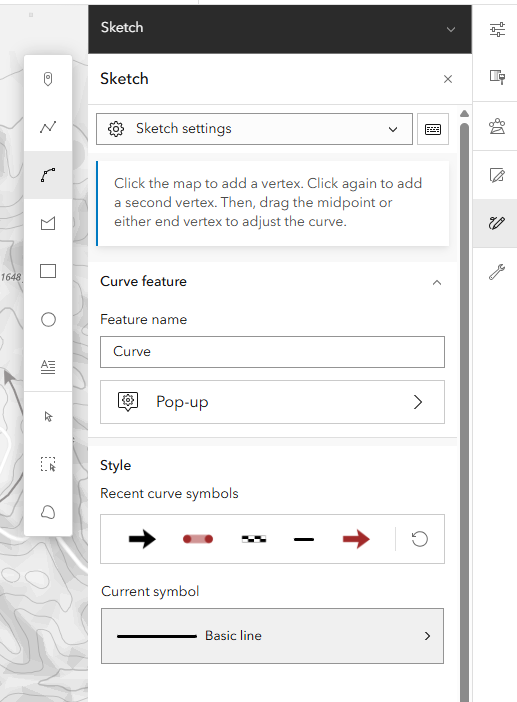 Image indicating the location of the new curve tool in Map Viewer.