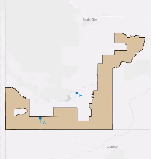 A screenshot showing features located inside and outside the polygon displayed using the Feature to Points tool in ArcGIS Velocity.