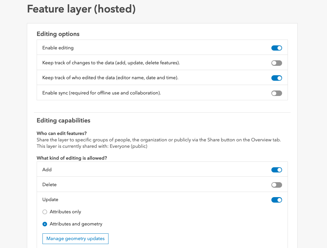 Edit settings for a layer in the item details page