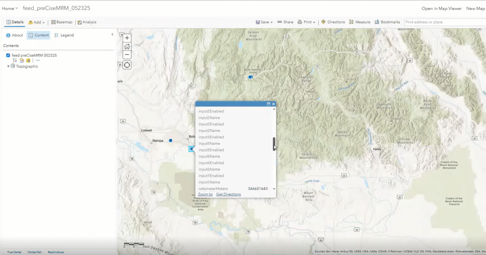 Gif showing the last known positions of the permitted vehicles displayed using the PreCise MRM feed type in ArcGIS Velocity.