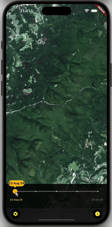 A mobile phone screen where a slider is dragged left to right and imagery changes on the main screen