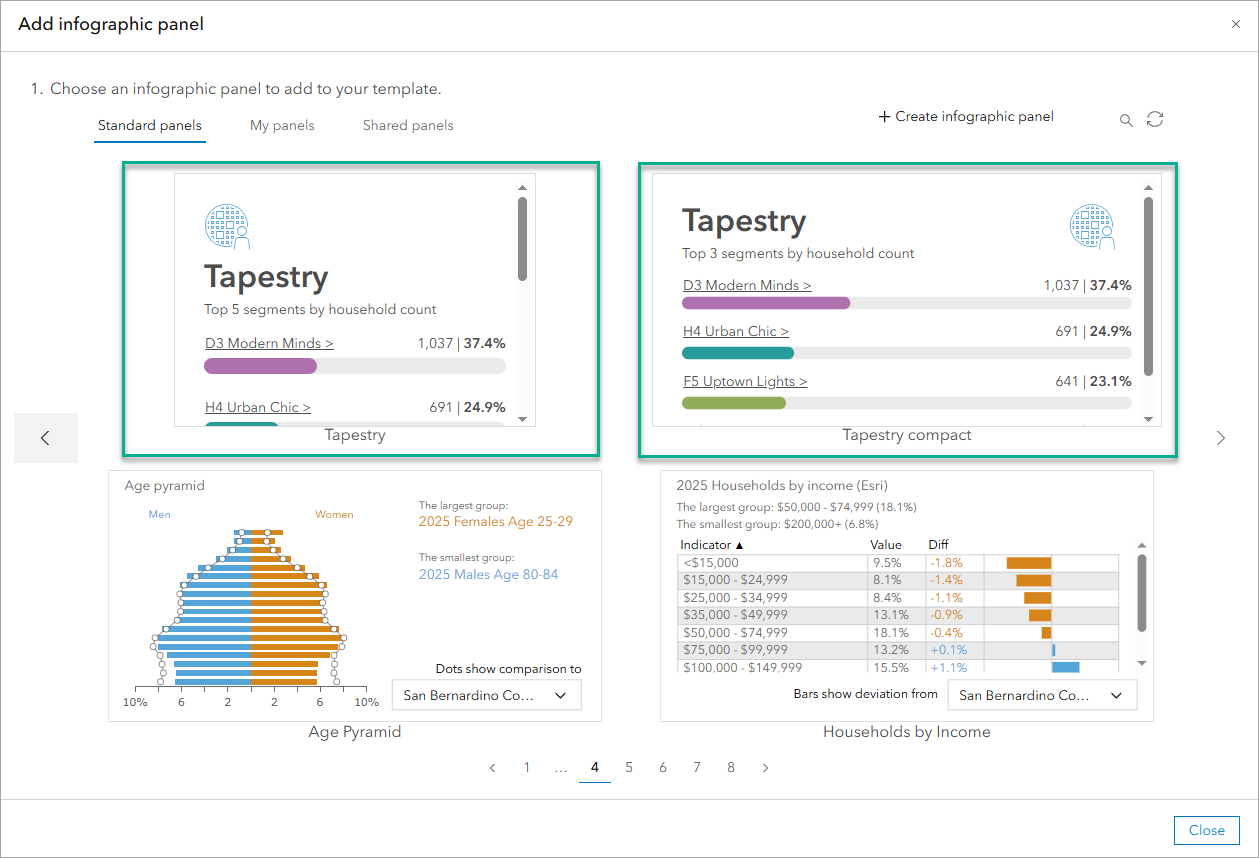 Tapestry panels in infographic builder