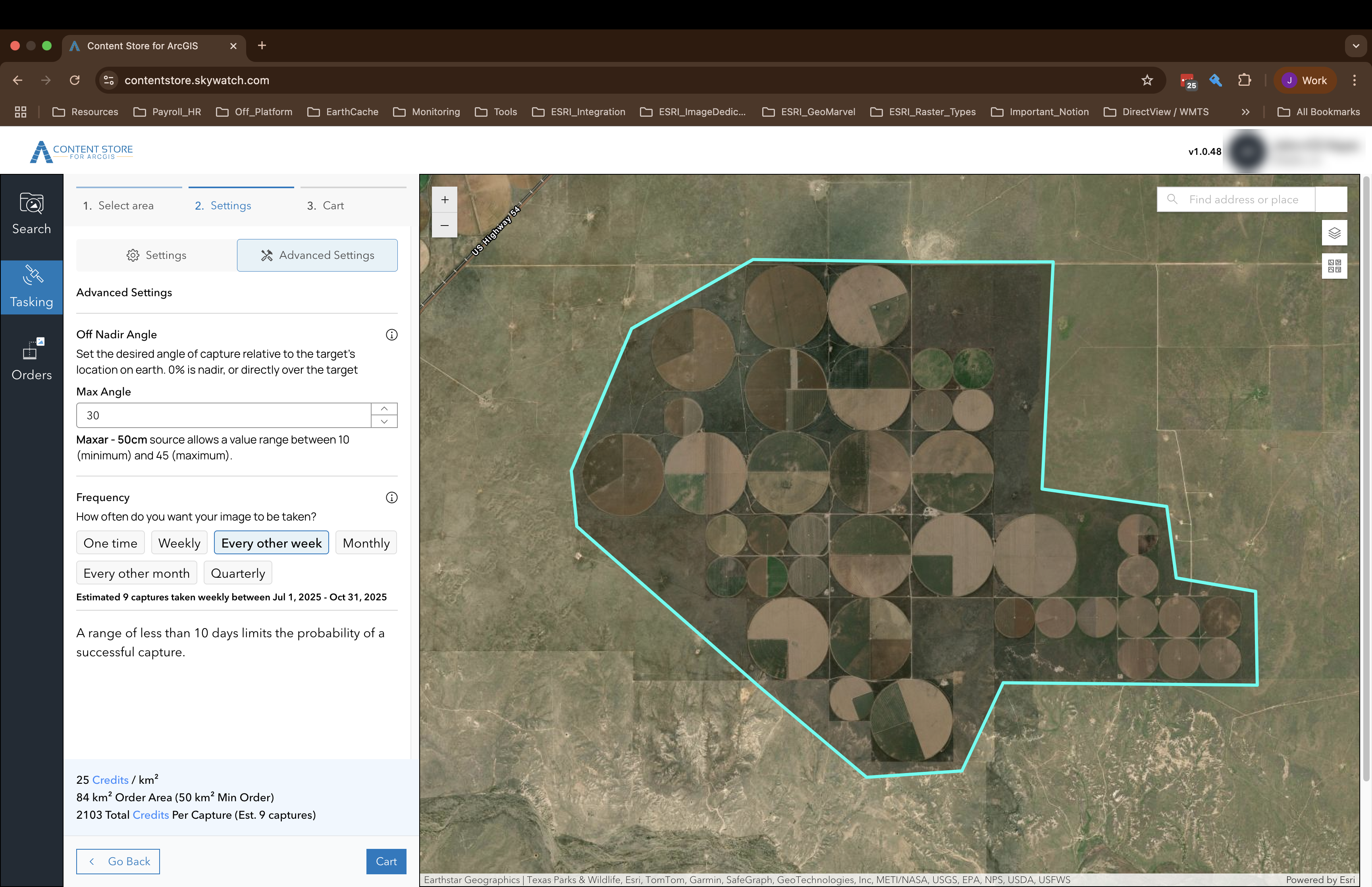 Screen shot of a satellite image in Content Store for ArcGIS.