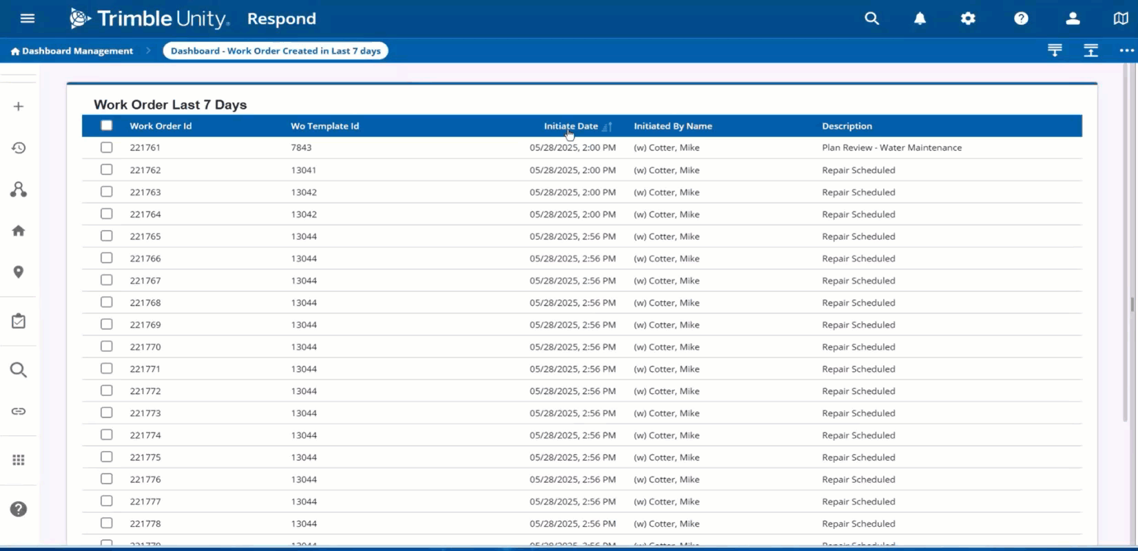 Gif showing the work orders displayed using the Trimble Unity Maintain output in ArcGIS Velocity.