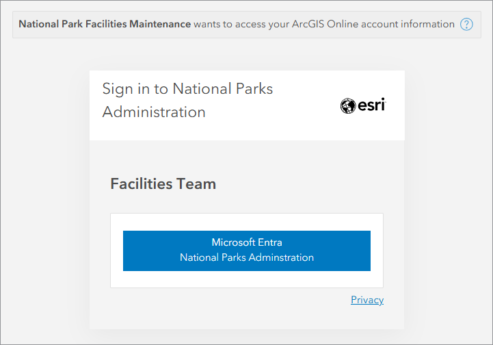 Preview of sign-in page with Facilities Team category