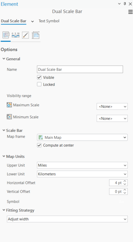 Image of dual scale bar UI in ArcGIS Pro