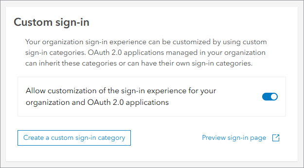 Custom sign-in section with the toggle button turned on