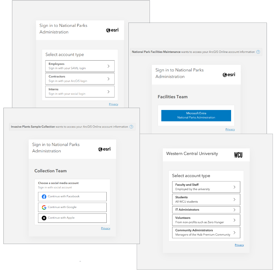 Four examples of custom sign-in pages