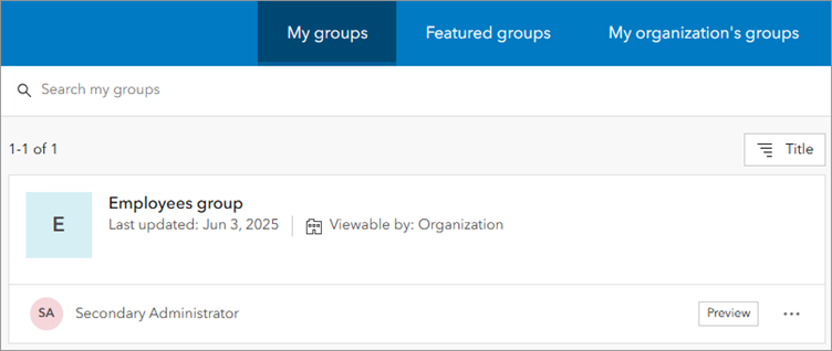 My groups tab on Groups page showing an external group called Employees group