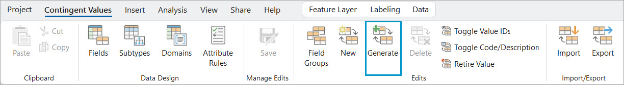 The Generate Contingent Values option on the ribbon