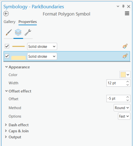 Image of UI in ArcGIS Pro for creating multiple strokes for a polygon