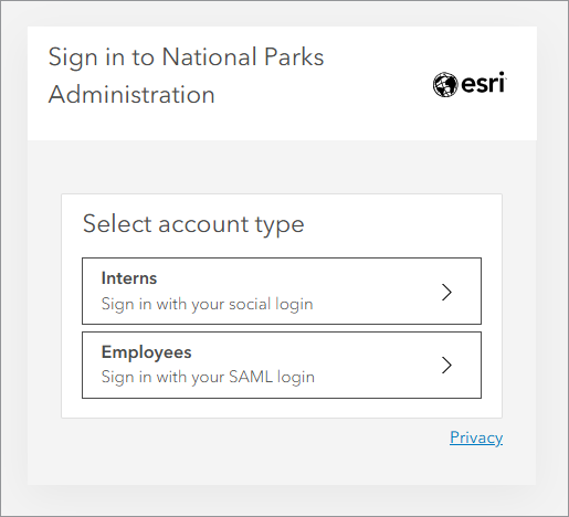 Preview of sign-in page with Interns and Employees categories displayed