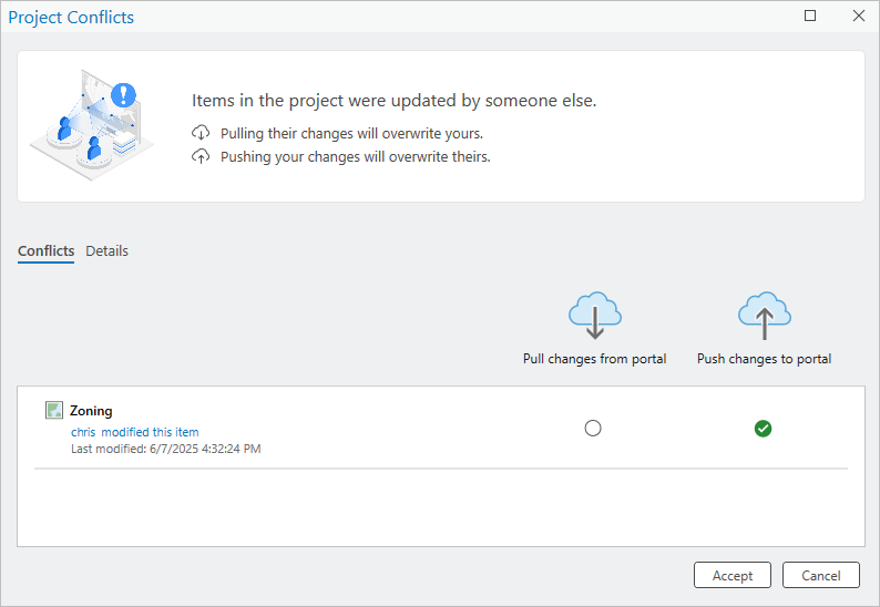 Project Conflicts dialog box