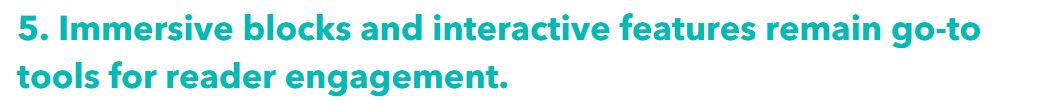 5. Immersive blocks and interactive features remain go-to tools for reader engagement.