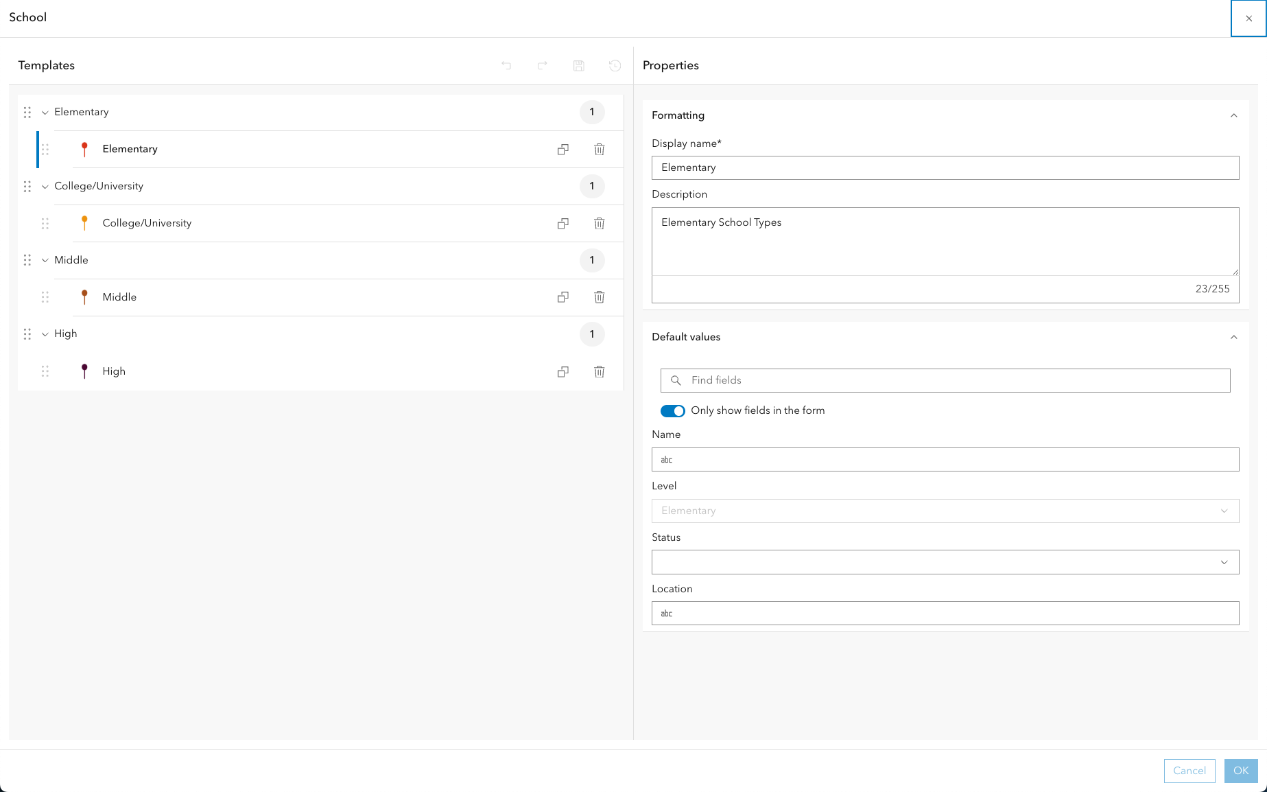 Feature template configuration in map viewer