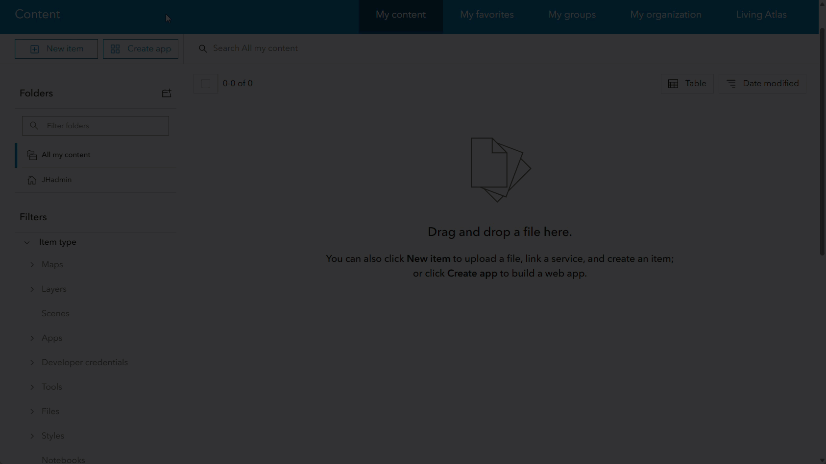 GIF showing workflow of adding a GeoJSON file to the ArcGIS Enterprise portal showing the "new item" drag and drop box and fields to fill out