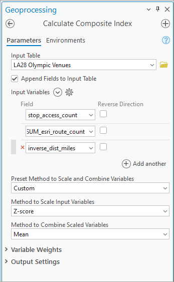 Calculate composite index