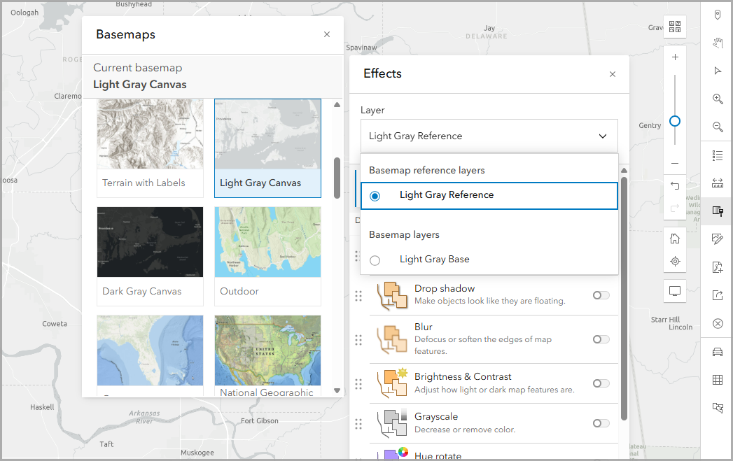If you do not have any map layers present on the map, then you can only apply effects to the basemap layers.