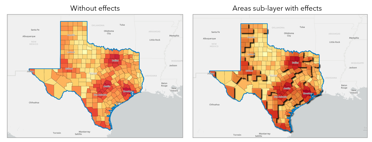 Apply a feature-specific effect on a light basemap.
