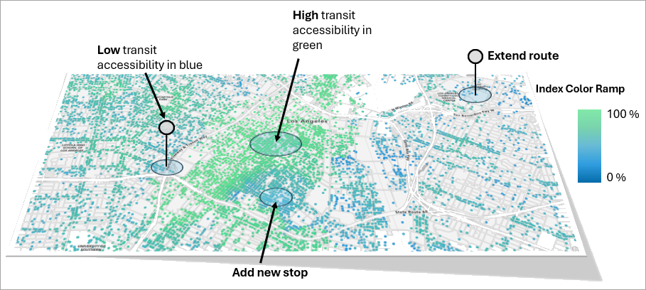 Downtown Los Angeles transit access score applications.