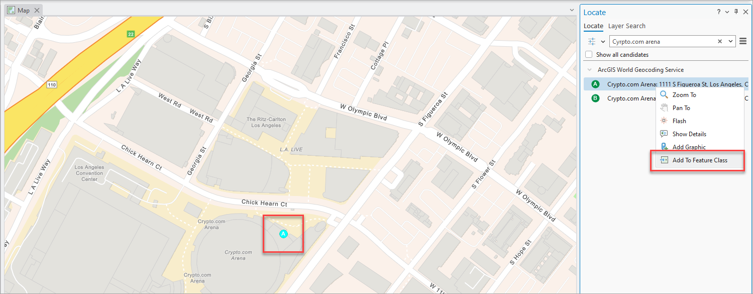 Locate tool in ArcGIS Pro