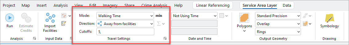Service area model parameters