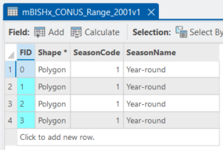 Attribute table showing fields.