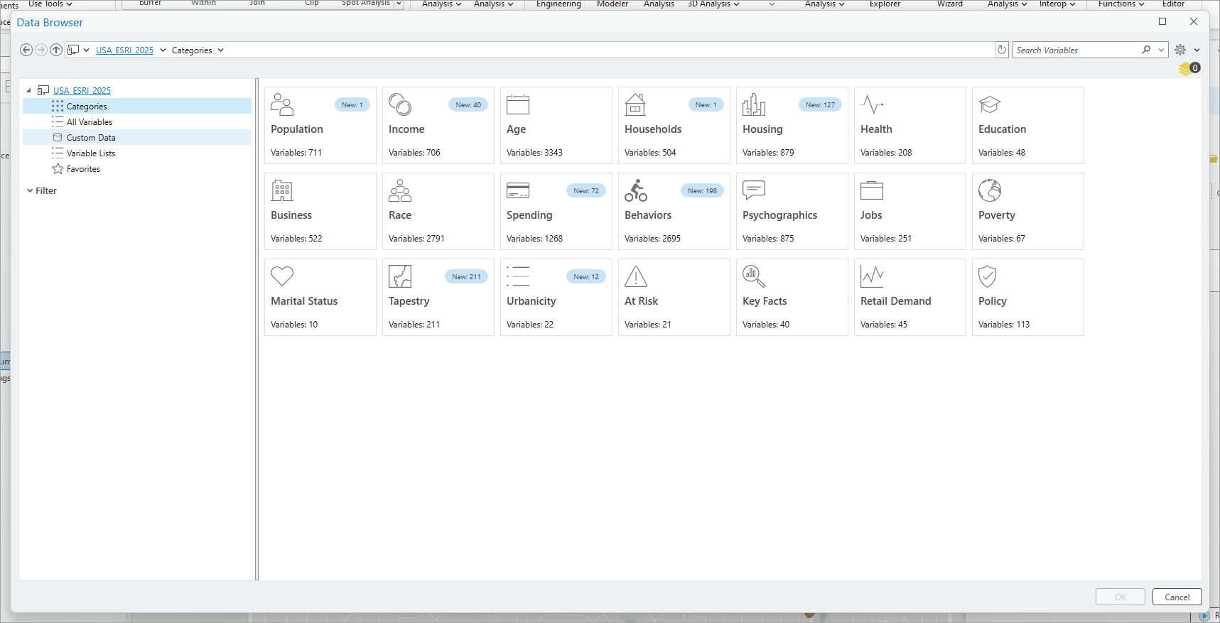 Data browser showing custom data