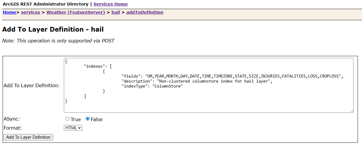 An example of adding a non-clustered columnstore index