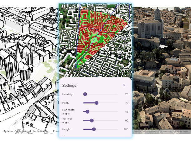 Three new 3D samples for the Flutter API, showing a web map with edge rendering, visual viewshed with a control panel, and an integrated mesh of Girona, Italy