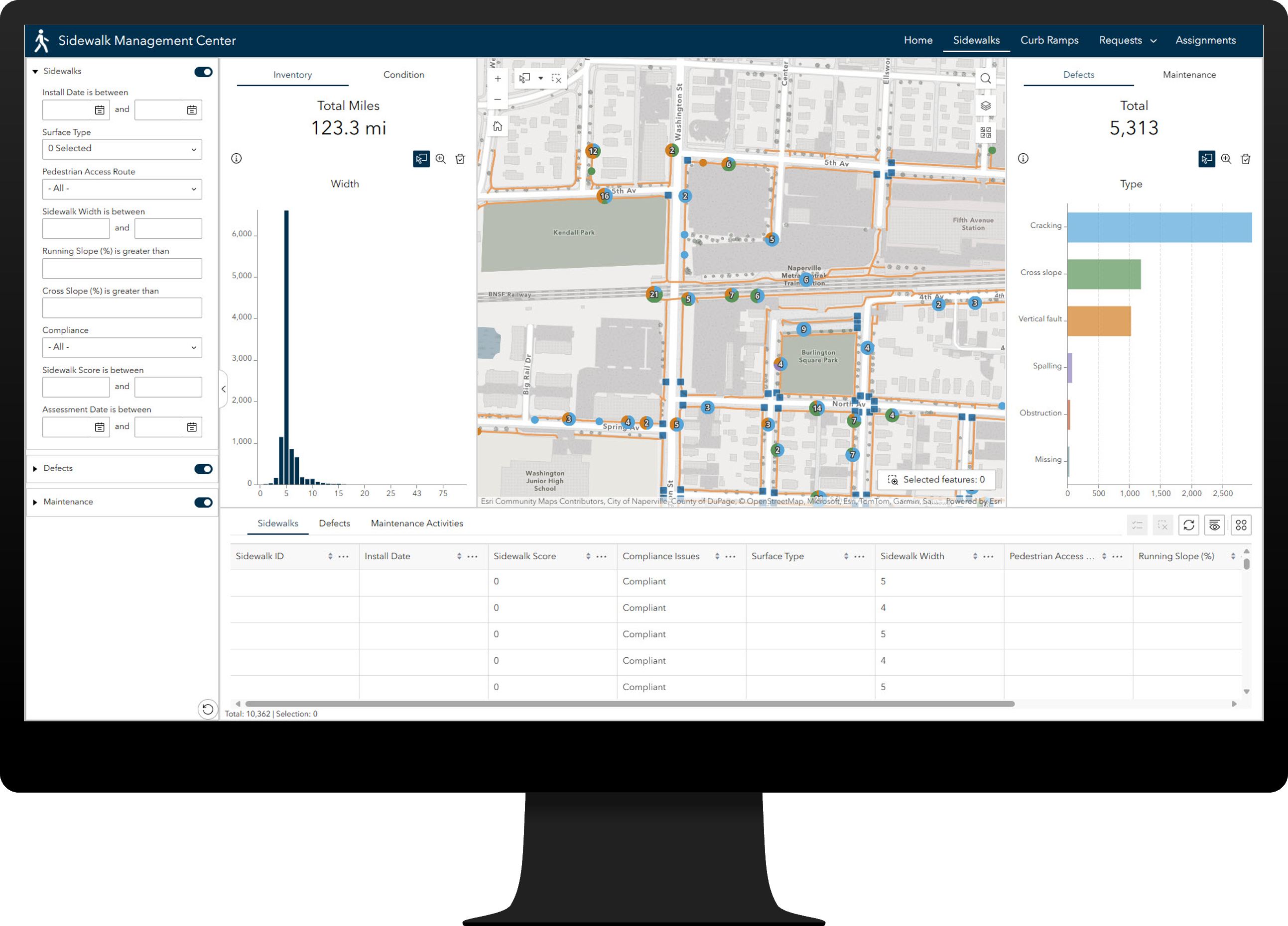 Sidewalk tab of the Sidewalk Management Center app