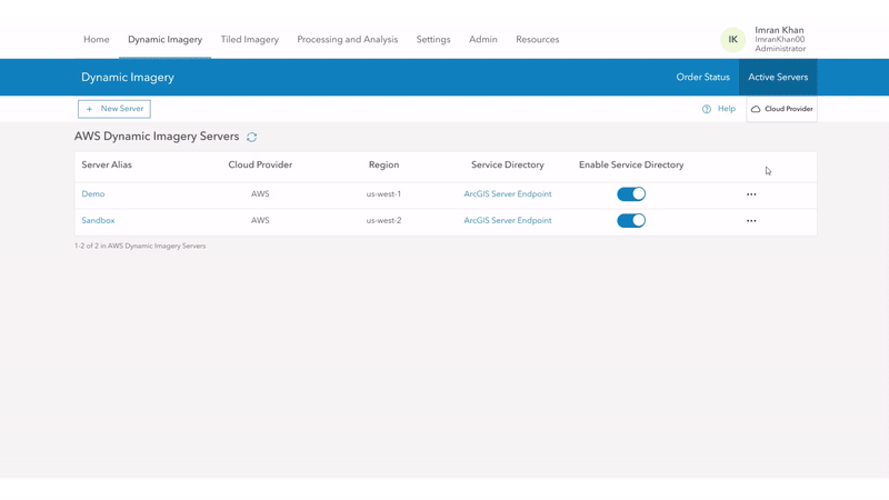 Displays the performance metrics of Imagery servers.