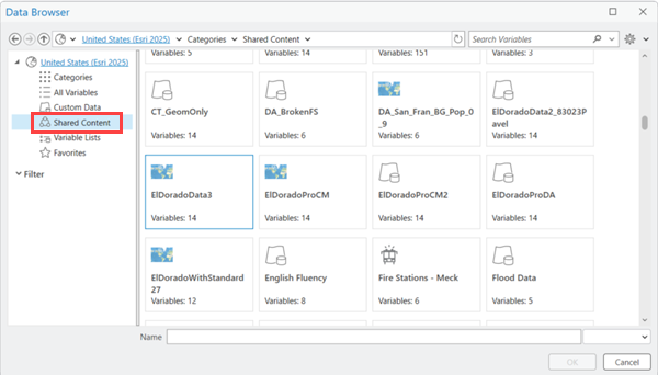 Shared Content node in BA Pro data browser