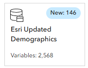 New Esri Updated Demographics variables in the data browser.