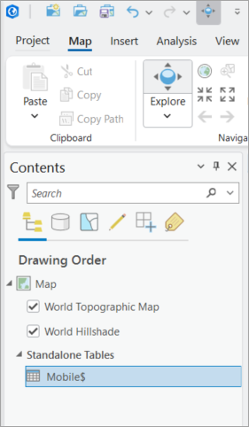 Table in Contents pane