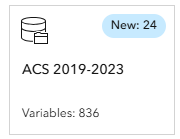 New American Community Survey variables in the data browser.