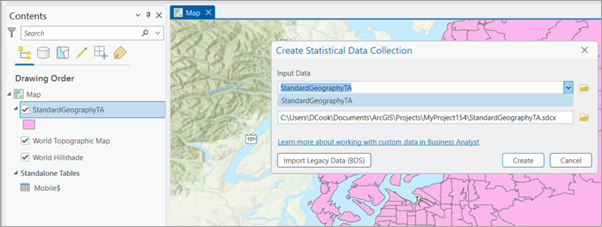 Create Statistical Data Collection window