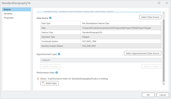 Custom data setup window