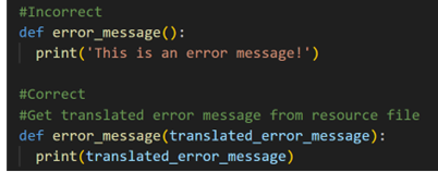 A python code example of how to incorrectly and correctly handle UI strings