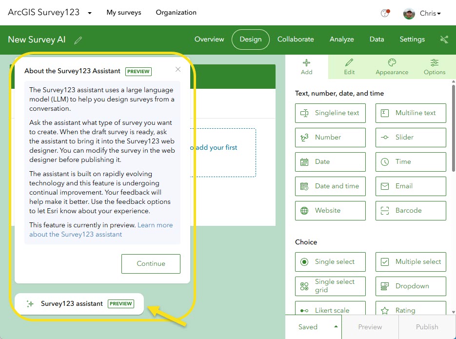 Survey123 Assistant Now in preview