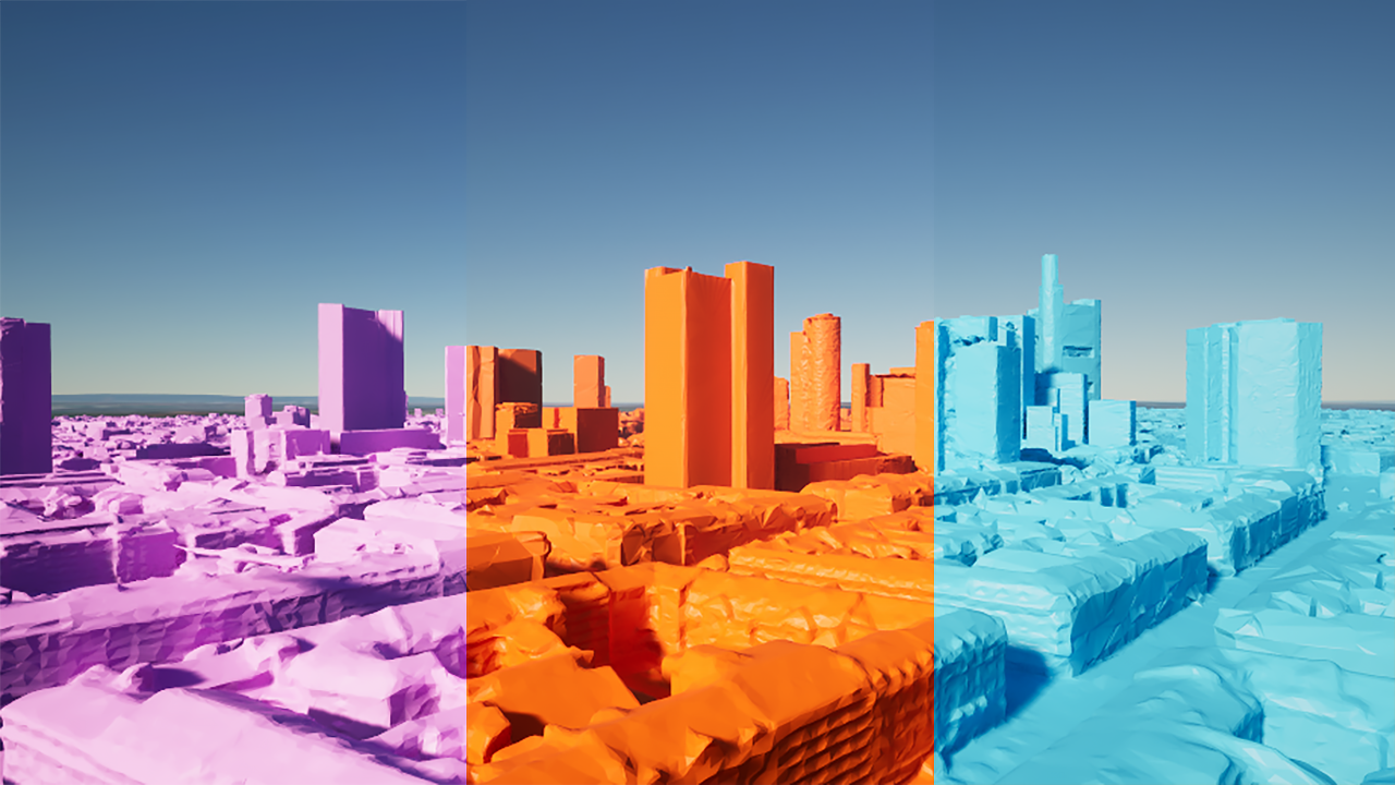 Custom material applied to integrated mesh scene layer in Unreal Engine.