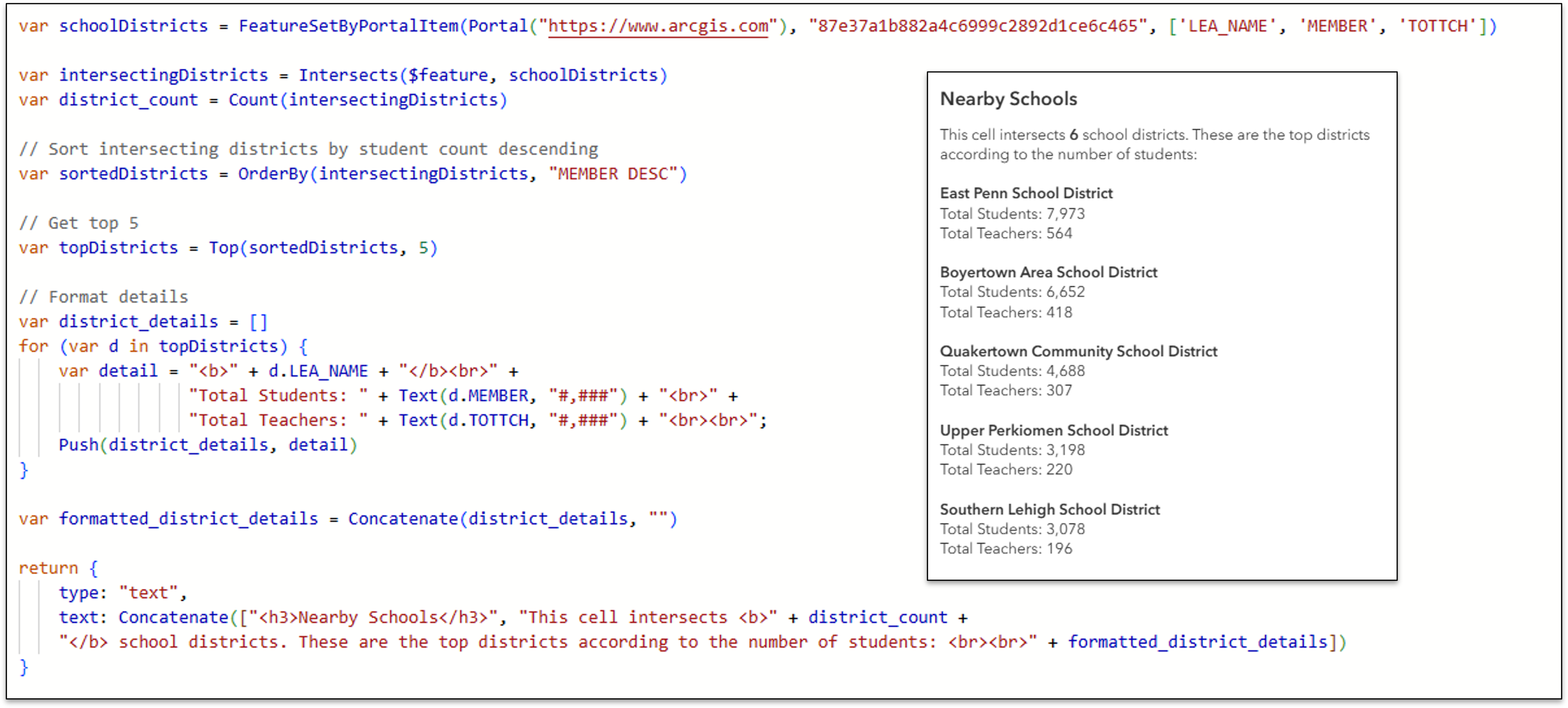 screenshot of arcade expression and school details