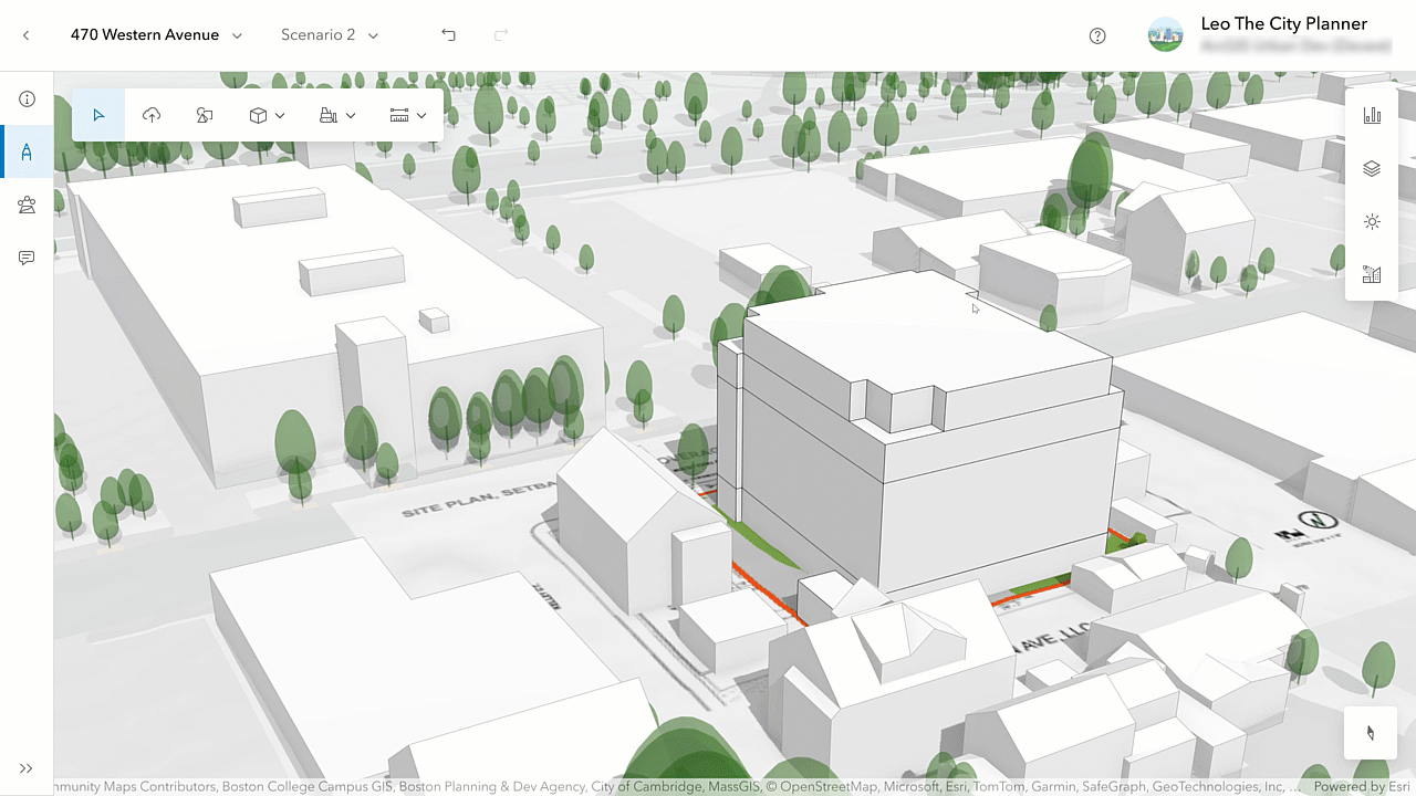 A project scenario showing a proposed building.