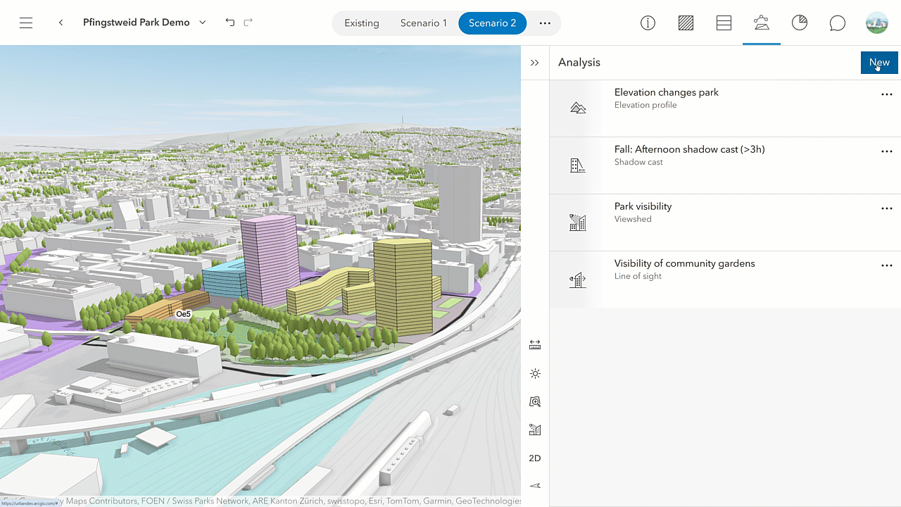 Performing a shadow cast analysis using the analysis mode in the updated plan editor.