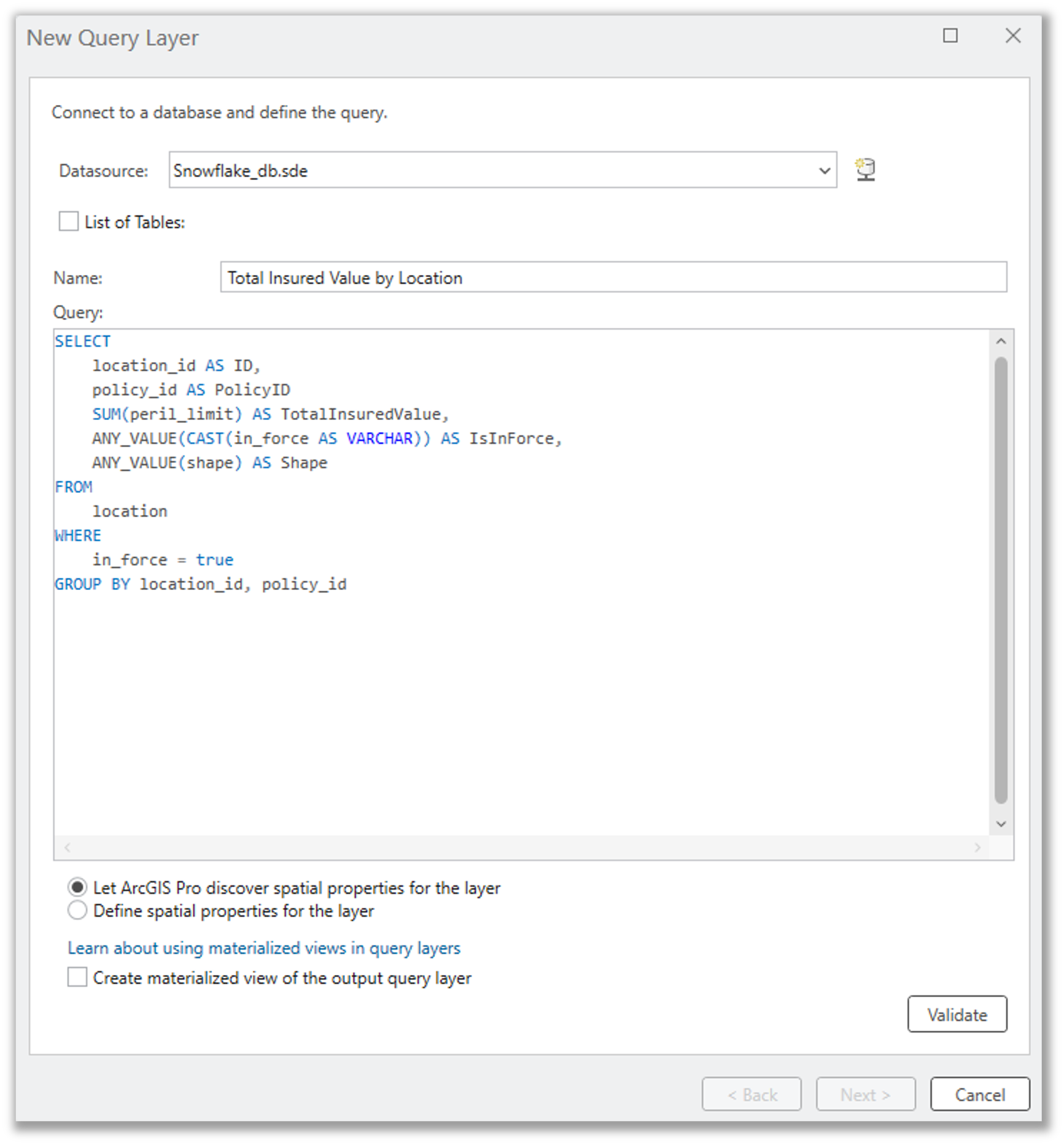 Query layer that aggregates the total insurable value for each property across all peril types, limiting the results to only the properties that are currently insured.