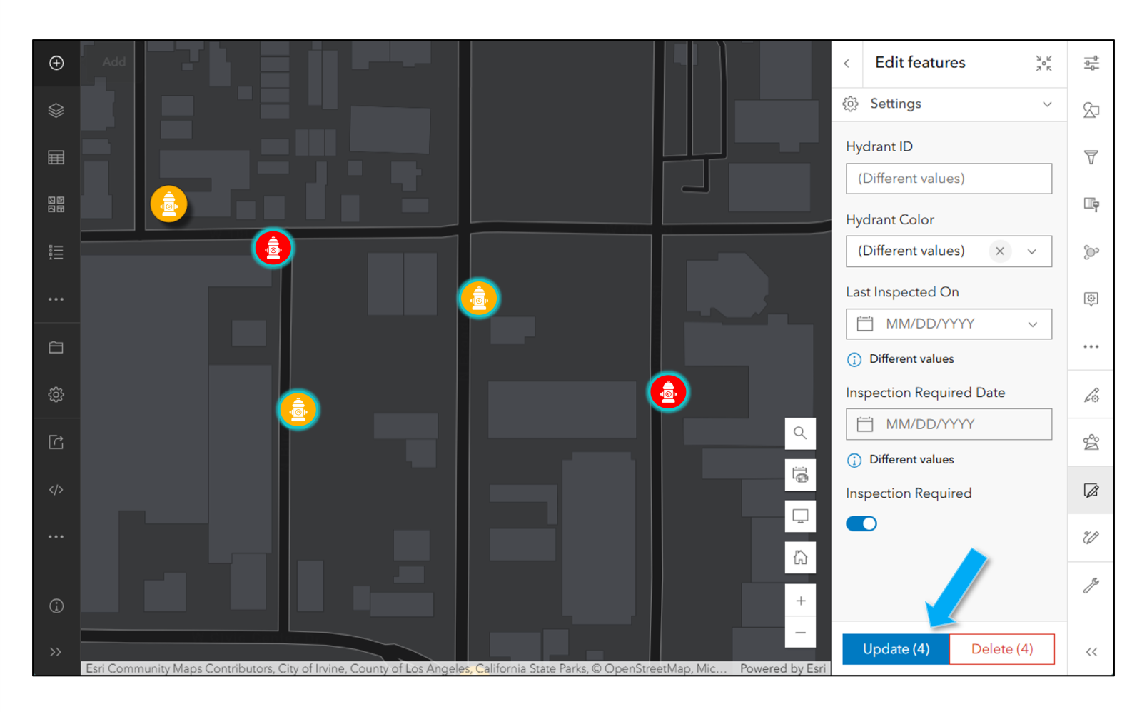 Update attributes for multiple features at once.