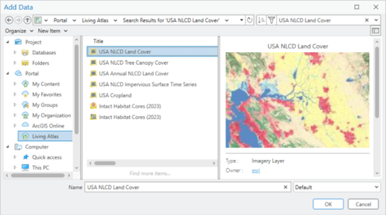 Add Data dialog box showing search results.