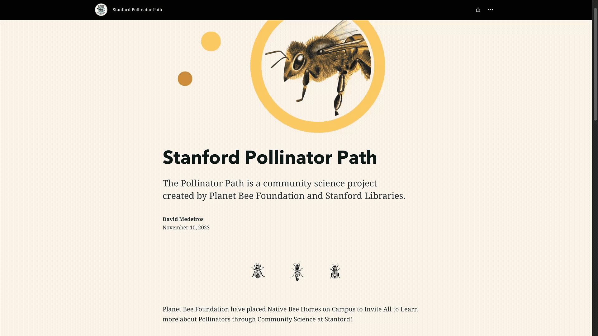 A scrolling screenshot GIF of the Stanford Pollinator Path story created using ArcGIS StoryMaps.