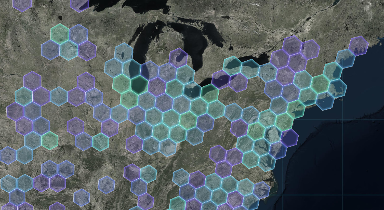 A portion of the United States with the firefly inner glow style applied to polygons.