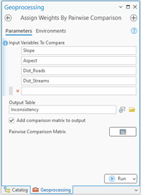 The Assign Weights by Pairwise Comparison tool dialog